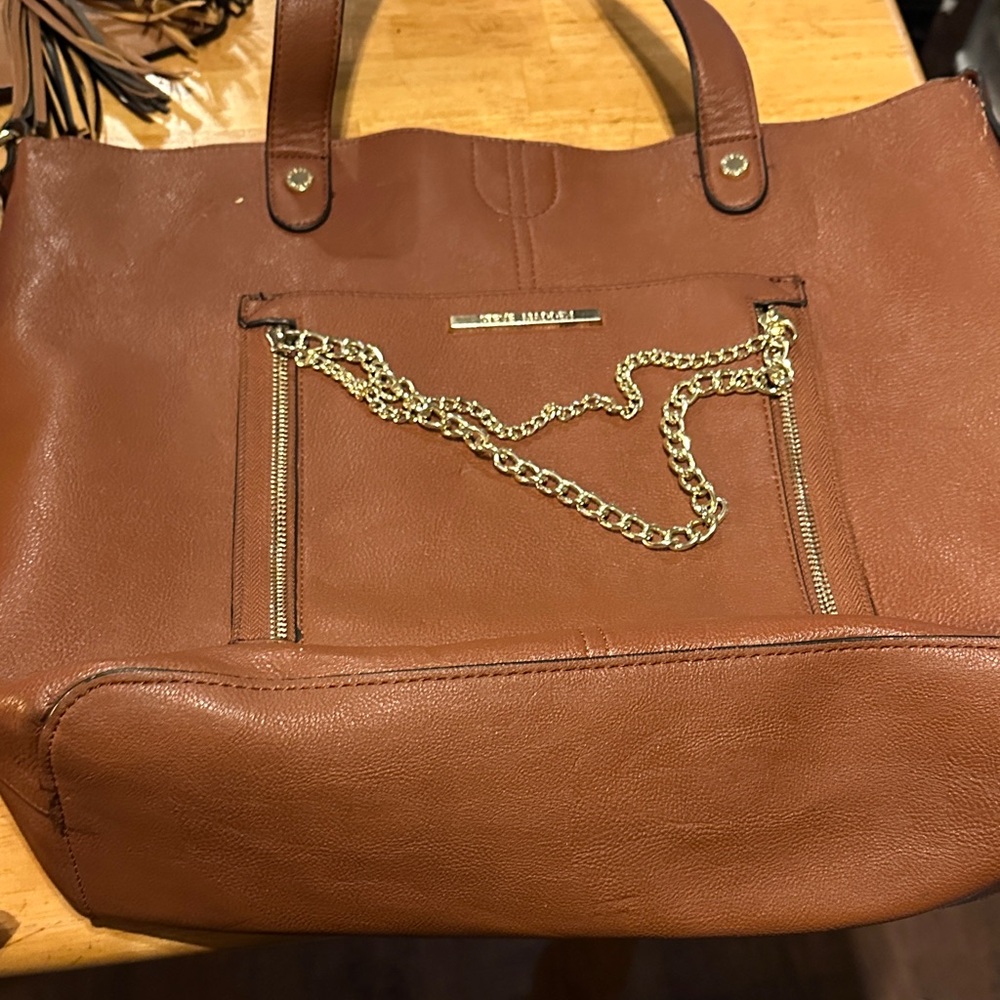 Steve Madden Brown Tote with Chain Accent